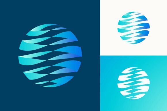 Abstract Circle Deep Blue Wave Logo Graphics for Handmade Use