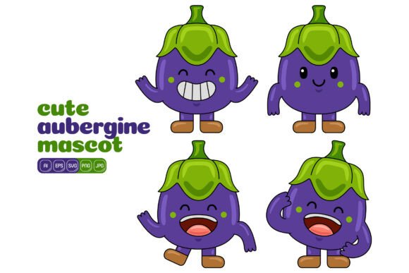 Cute Aubergine Mascot Vector Pack 02 for Graphics and Illustrations