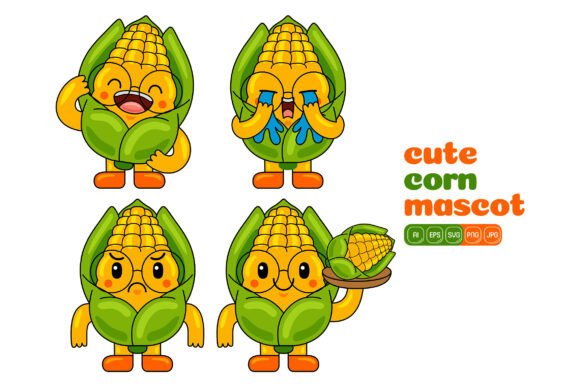 Cute Corn Mascot Vector Pack 02 for Local Business Graphics