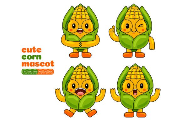 Cute Corn Mascot Vector Pack 04 for Local Business Graphics