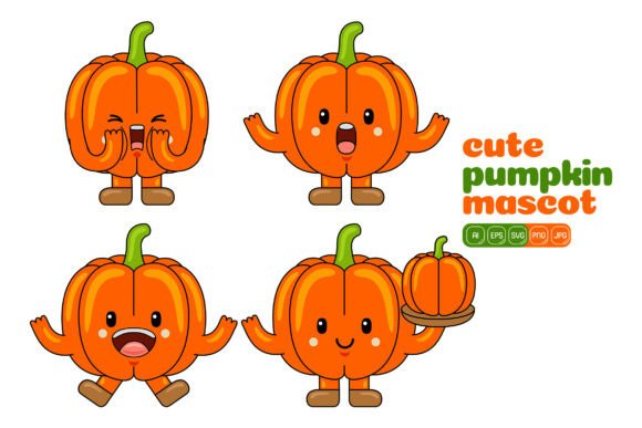 Cute Pumpkin Mascot Vector Pack 03 for Illustrations and Graphics