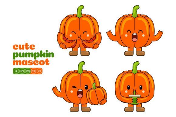 Cute Pumpkin Mascot Vector Pack 04 - Illustrations for Commercial Use