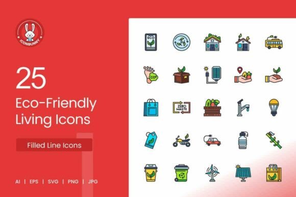 Eco-Friendly Living Filled Line Icons for Crafting and Design