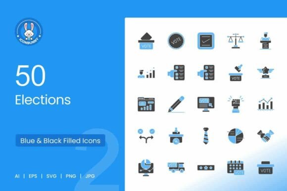 Elections Blue Black Icons for Crafting and Design