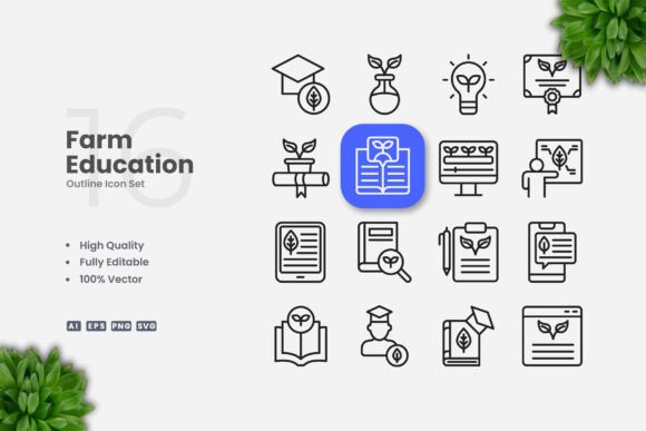 Farm Education Outline Icons Graphics