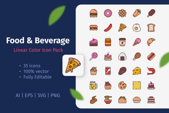 Food and Beverage Linear Color Icon Pack for Graphics and Icons