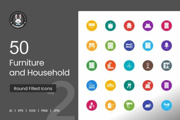 Furniture Household Round Filled Icons for Branding and Packaging