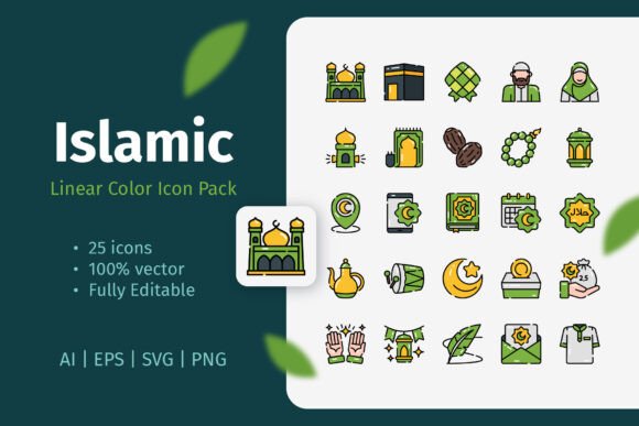 Islamic Linear Color Icon Pack for Clean Web and Editorial Graphics