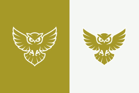 Majestic Gold Owl Fly Logo Wisdom – A Graphic Design Asset for Logo Templates