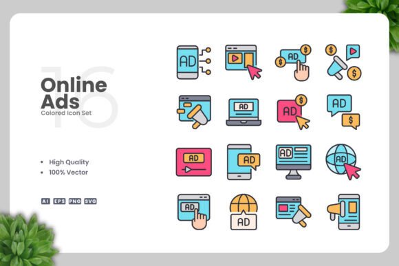 Online Ads Colored Icons for Local Business Branding