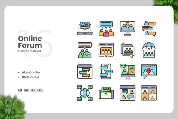Online Forum Colored Icons: A Modern Graphic Design Asset for Content Publishers