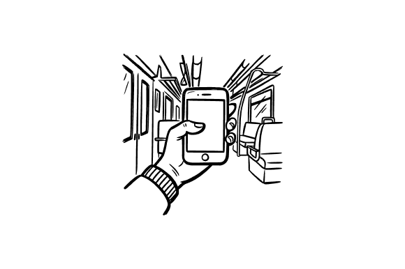 Person Using Smartphone on Public Transport Illustration Review