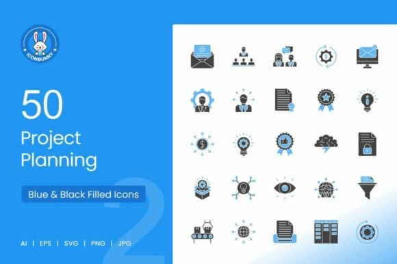 Project Planning Blue Black Icons for Branding and Marketing