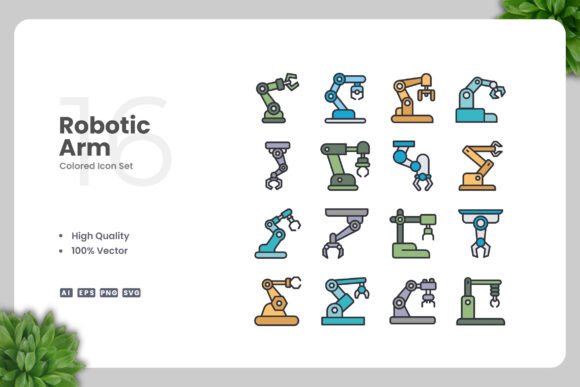 Robotic Arm Colored Icons for Modern Branding