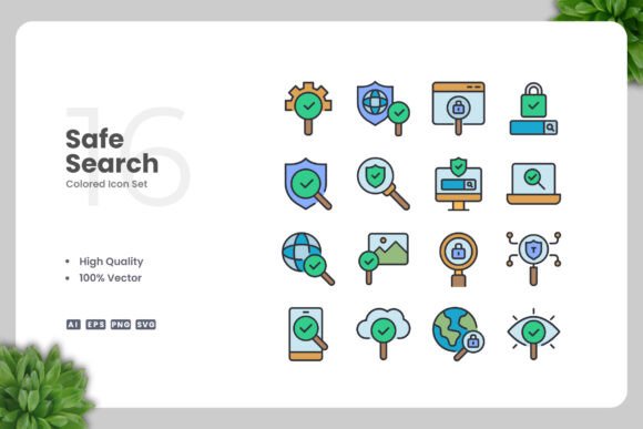 Safe Search Colored Icons for Modern Graphics