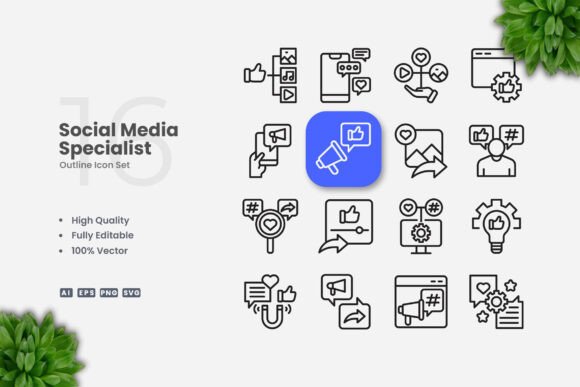 Social Media Specialist Outline Icons Graphics
