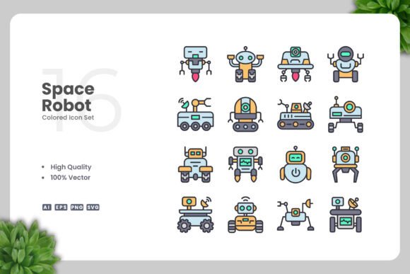Space Robot Colored Icons for Local Business Branding