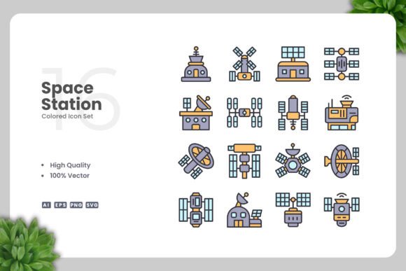 Space Station Colored Icons for Local Business Branding
