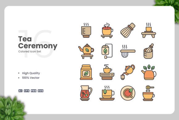 Tea Ceremony Colored Icons - A Versatile Graphic Design Asset