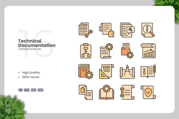 Technical Documentation Colored Icons for Handmade Projects