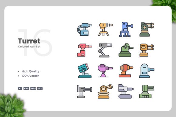 Turret Colored Icons - A Versatile Graphic Design Asset