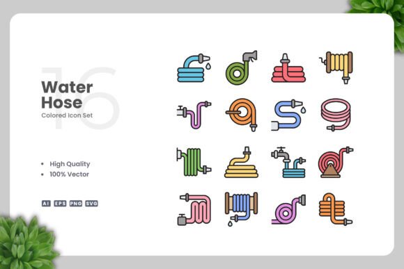 Water Hose Colored Icons for Local Business Branding