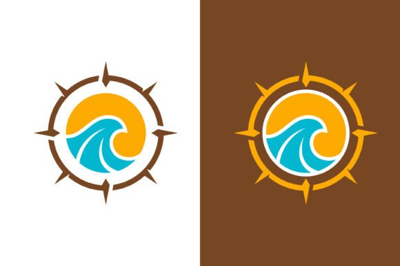 Wave Summer Logo with Compass Frame - A Graphic Design Asset for Local Brands